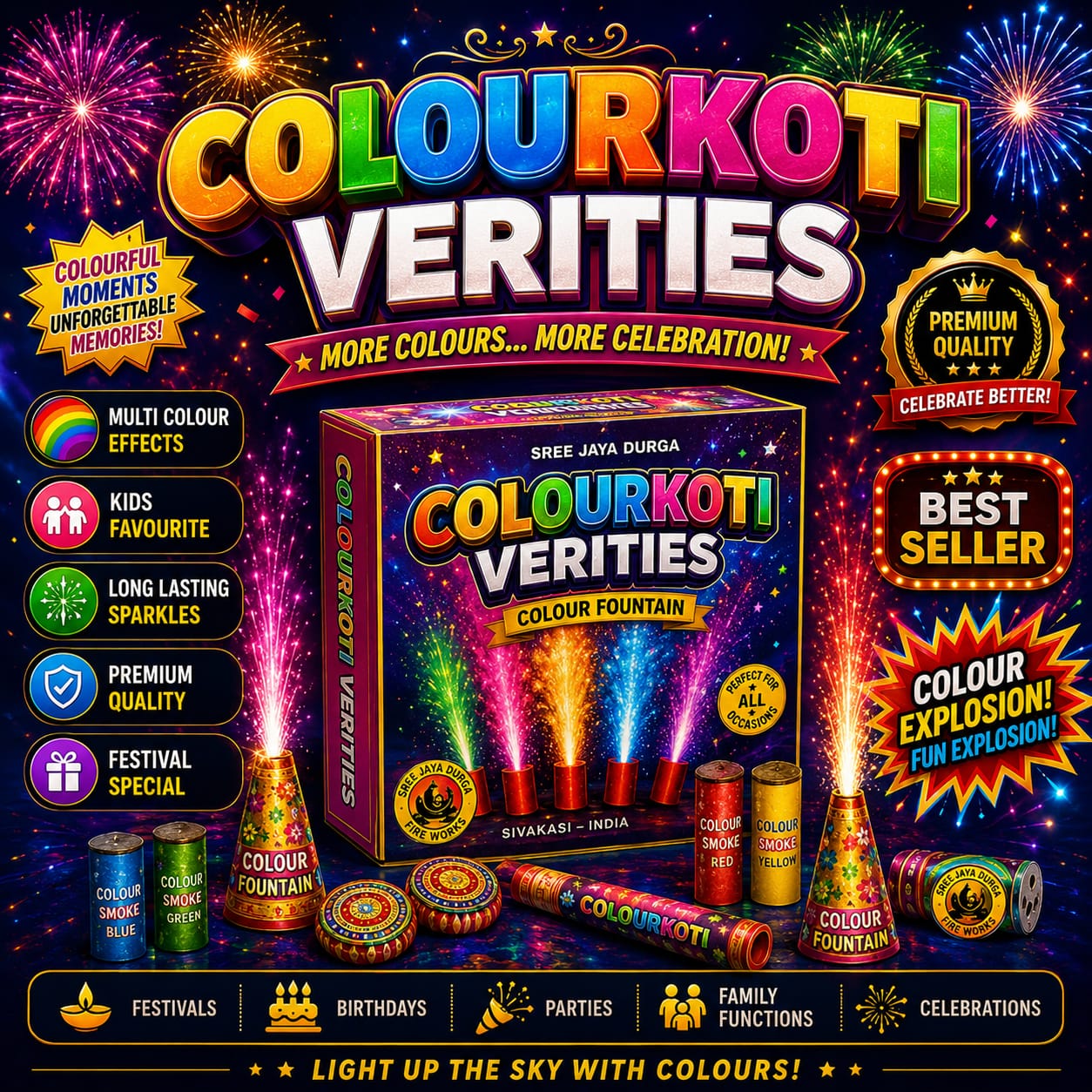 Colourkoti Verities Crackers - Premium Colour Fireworks from Sivakasi