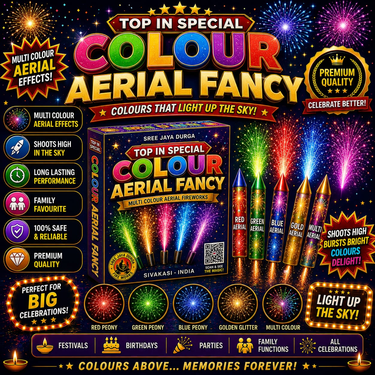 Top in Special Colour Aerial Fancy – Premium Sivakasi Aerial Fireworks | CrackersExpo